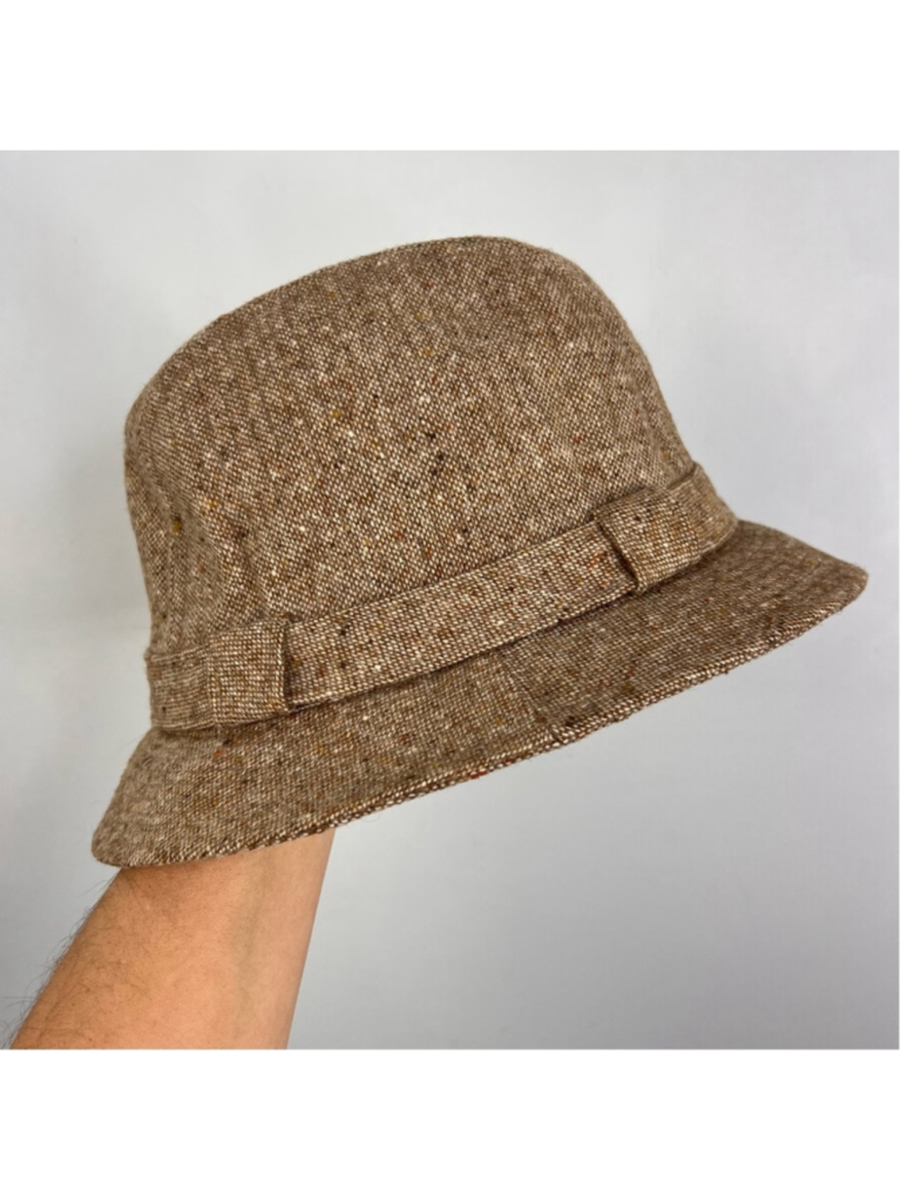 Vintage 70s Biltmore union made tan brown wool blend tweed fedora grandpa hat L - Picture 4 of 13